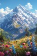 A majestic mountain panorama with blooming meadows, alpine peaks, and vibrant nature.