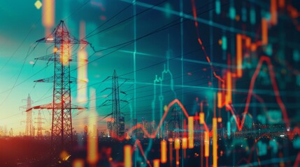 Poster - stock market business and electric pole energy industry banner background