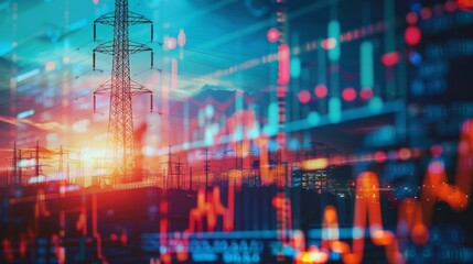 Leinwandbilder - stock market business and electric pole energy industry banner background
