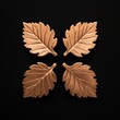 Symmetrical Arrangement of Four Ceramic Oak Leaves on Black Background.
