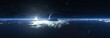 Aerial Panorama of Alien Planet Landscape. Futuristic Sci-fi Background