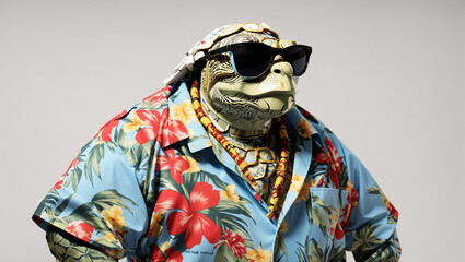 turtle wearing sunglasses and hawaii t-shirt