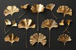 Elegant Collection of Various Golden Leaves on Dark Background for Luxurious Decor.