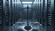 digital law concept justice scales in data center duality of judiciary and technology
