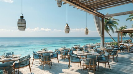 Poster - A beachside restaurant with a view of the ocean