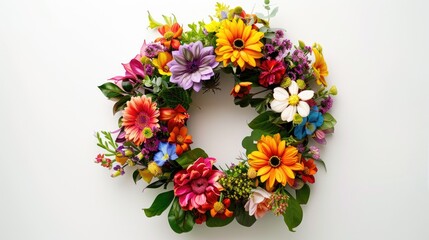 Sticker - A stunning floral wreath bursting with vibrant colors stands out against a pristine white backdrop embodying the essence of Midsummer festivities and serving as a delightful summer adornmen