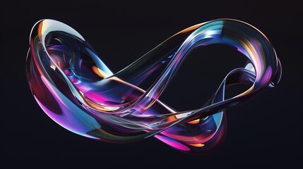 Wall Mural - enchanting abstract iridescent shape seemingly defying gravity against inky black backdrop 3d rendering