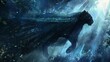 ethereal black jaguar fairy spirit with flowing cape mystical fantasy scene digital illustration