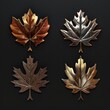 Elegant Metallic Maple and Oak Leaves on Dark Background for Luxurious Autumn Decor.