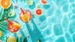 Aqua art transforms a swimming pool into a vibrant oasis filled with floating fruits and leaves, creating a mesmerizing display of color and nature AIG50