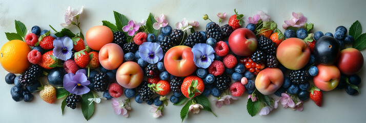 Wall Mural - A colorful fruit arrangement with a blue flower in the middle