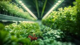 Fototapeta Sport - A greenhouse filled with plants and vegetables, including tomatoes and basil