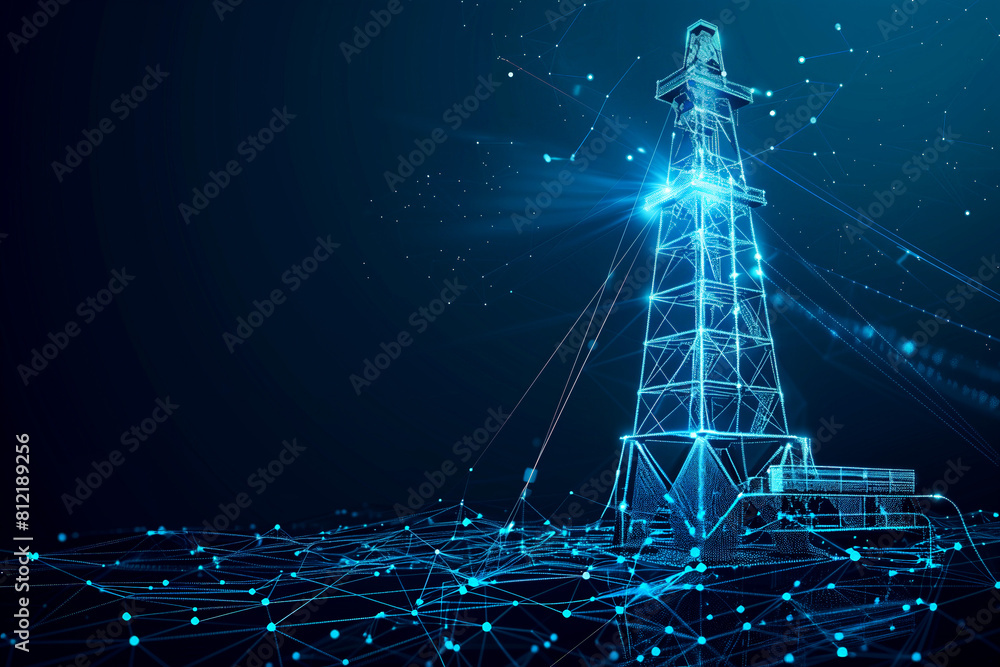 Oil Rig Abstract Oil and gas industry rig. Abstract 3d rig on blue. Gas platform ...
