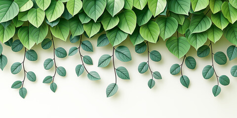 Wall Mural - 3D branches with green leaves on a white background