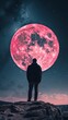 Man Admiring Surreal Moon View Generative AI