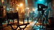 Busy movie set atmosphere with vibrant lighting and crew in action, suitable for film industry events