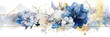 Abstract luxury floral watercolor banner with elegance elements and splashes. Golden line with blue and gold flower decorated and line arrangement with white background. Elegant design concept. AIG35.