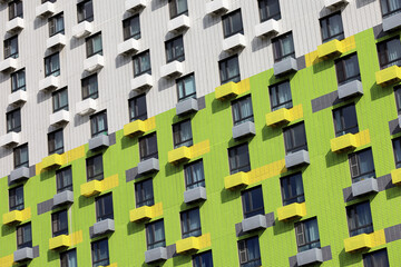 New residential building with boxes for air conditioners. House development, high-rise construction