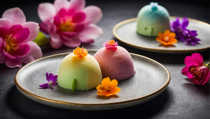 Wall Mural - Mochi beautiful ice cream with flowers delicious