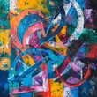 A collection of vibrant paintings featuring swirling colors and mathematical symbols, blending artistic expression with numerical concepts in a mesmerizing display