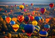 illustration, vibrant hot air balloons drifting colorful sunrise sunset sky, adventure, aerial, airborne, aviation, ballooning, bright, escapade, excursion