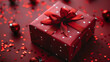 Festive Red Gift Box with Elegant Polka Dot Pattern, Generative AI