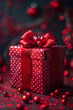 Vibrant Red Gift with Polka Dots and Festive Decor, Generative AI