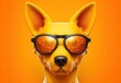 Dog with glasses. Close-up portrait of a dog. Anthopomorphic creature. A fictional character for advertising and marketing. Humorous character for graphic design.
