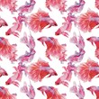 pink fighting fish watercolor seamless fabric pattern textile fashionable vintage summer background	