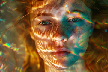 Poster - An abstract image showcasing vibrant light refraction patterns with a blur effect on the edges