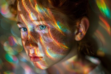 Poster - An abstract, vibrant background with bokeh effects and a glimpse of a person's ear