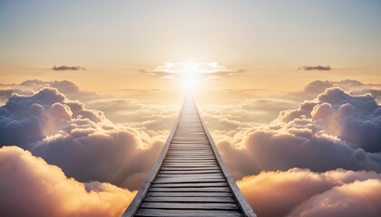 Sticker - concept of a path winding through the clouds ending at a brilliant light in the distance it symbolizes heaven afterlife a near death experience or simply the path to a goal and bright future