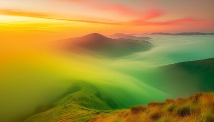 Sticker - rainbow fog abstract wallpaper yellow green and red haze backdrop