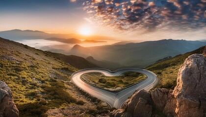 Wall Mural - beautiful sky in heart shaped road to love concept