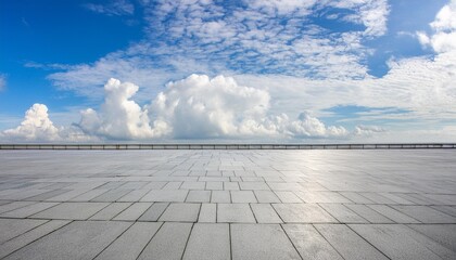 Sticker - blue sky landscape background with nice clouds and empty concrete floor