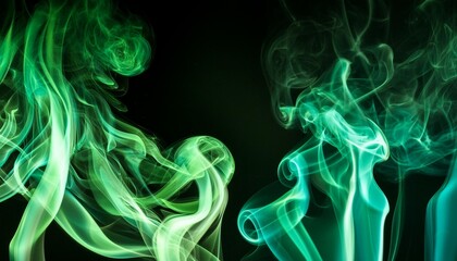 Wall Mural - green steam on the black background