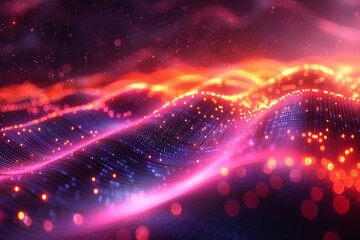 Wall Mural - this image illustrates a digital wave pattern with radiant light particles and a smooth gradient of 