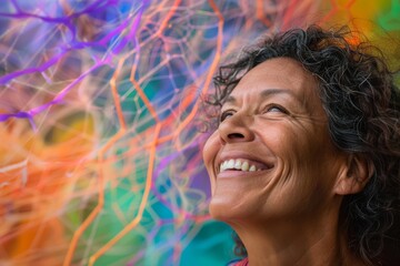 Aufkleber - Image of colorful fiber optics in a dynamic abstract composition, highlighting technological themes