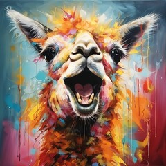 Wall Mural - A colorful lama in an artistic style painting