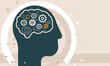 Human head with brain. thinking, analyzing - vector illustration