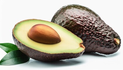 Wall Mural - cut and whole avocado isolated on white background