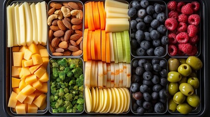 Wall Mural - A tray of assorted cheese slices, nuts, and dried fruits for a balanced snack option