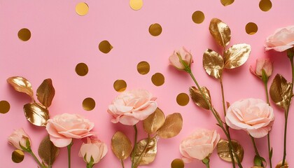 Wall Mural - photo of pink background with gold confetti