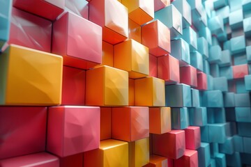 Wall Mural - an image showing an attractive 3d render of colorful blocks in shades of orange and pink creating a 