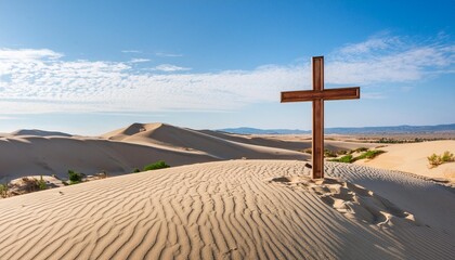 holy cross symbol of god religion faith jesus christ desert dunes sky to the horizon