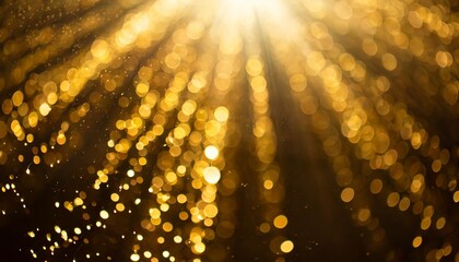 Wall Mural - golden sunray with sparkles or gold particle glitter light merry christmas festive background defocused circle particle bokeh abstract gold background