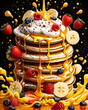 Eierkuchen mit frischem Obst / Pancakes Wallpaper / Pfannkuchen Poster / Ai-Ki generiert