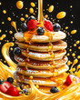 Pancake Poster Design / Eierkuchen Wallpaper / Pfannkuchen Poster / Frühstück Illustration / Ki-Ai generiert