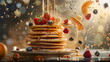 Eierkuchen mit Früchten und Sirup / Pfannkuchen Wallpaper / Pancakes Poster / Frühstück Illustration / Ki-Ai generiert