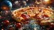 Pizza Galaxie Design / Planeten und Pizza / Pizza im All / Leckere Pizza / Pizza Wallpaper / Pizza Action Design / Ai-Ki generiert